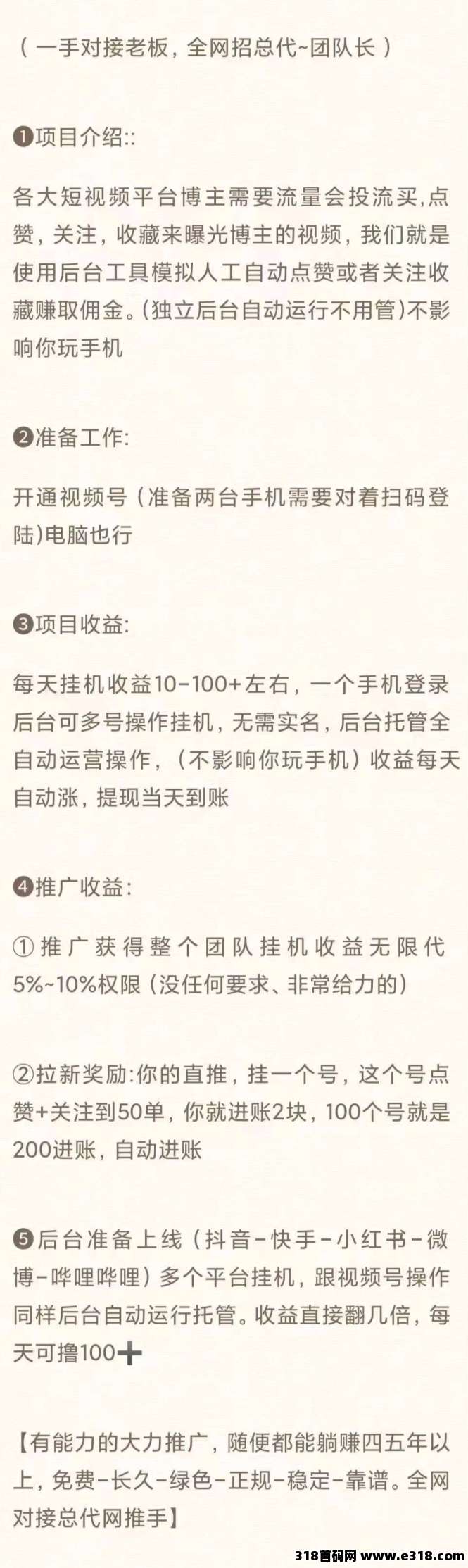 一斗米挂机，能够持续的项目，有没有团队